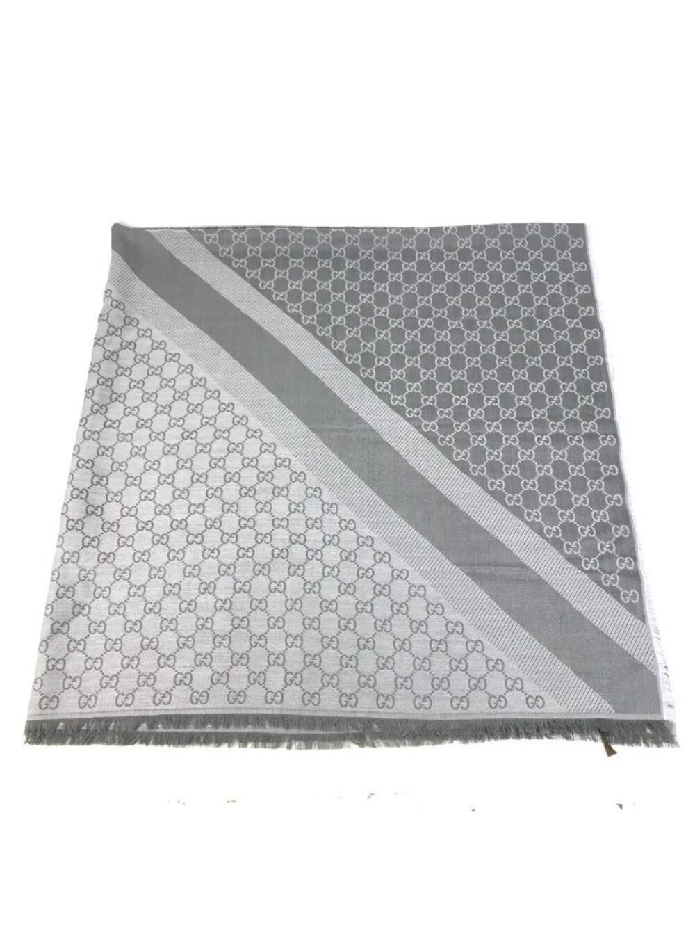 Gucci Scarf GG Logo Fringe Wool Gray